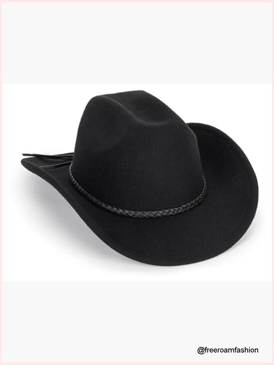 Vintage Western Cowboy Hat Wide Brim Felt Braided Rope Band Unisex main image 6